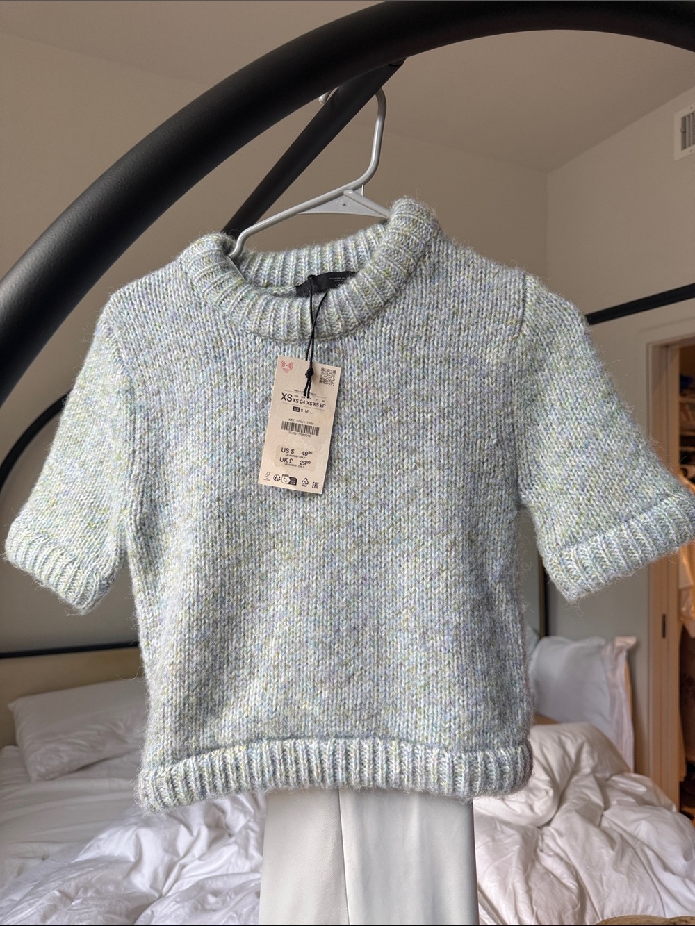 Zara Short-Sleeve Sweater in Light Blue